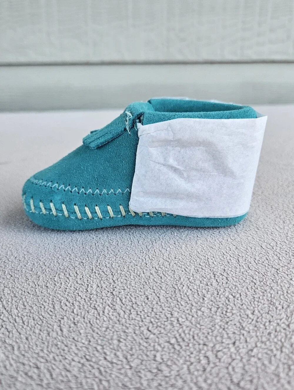 Minnetonka Riley Moccasin Booties Turquoise Baby Infant SZ 2 Western Fringe